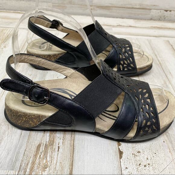 Abeo Bria Leather Sandals Women's Size 6 Black Laser Cut Back Strap - Picture 6 of 10